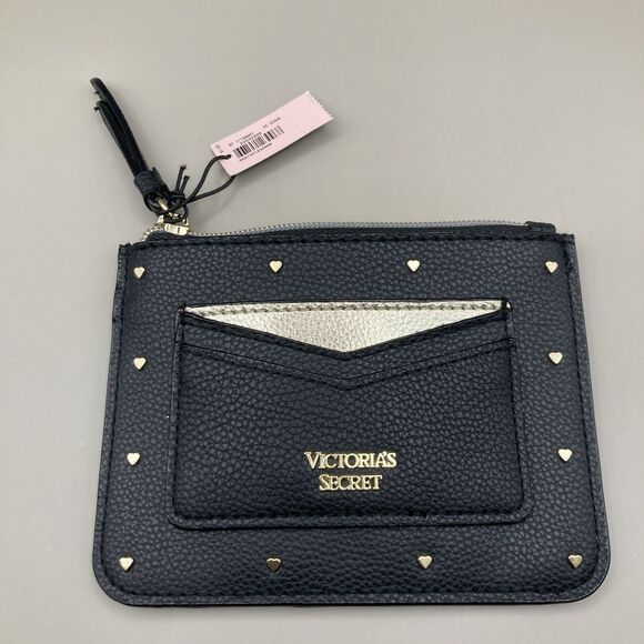 NWT VICTORIAS SECRET HEART STUDS BLACK CARD CASE & KEY HOLDER  WALLET - Picture 3 of 7